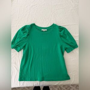 LOFT Green Puff Sleeve Top